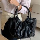 Womens Ruched Faux Leather Tote Bag Shoulder Handbag