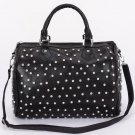 Womens Rhinestone Studded Bowling Bag Top Handle Crossbody Handbag