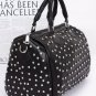 Womens Rhinestone Studded Bowling Bag Top Handle Crossbody Handbag