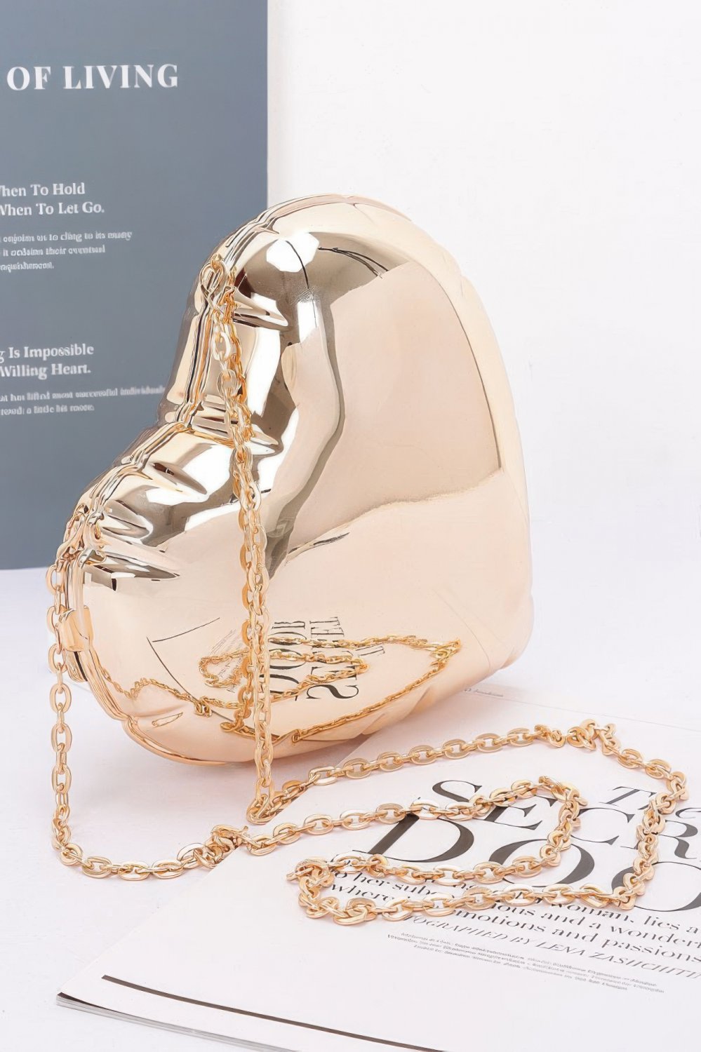 Womens Heart Shaped Acrylic Case Bag Chain Strap Crossbody Clutch