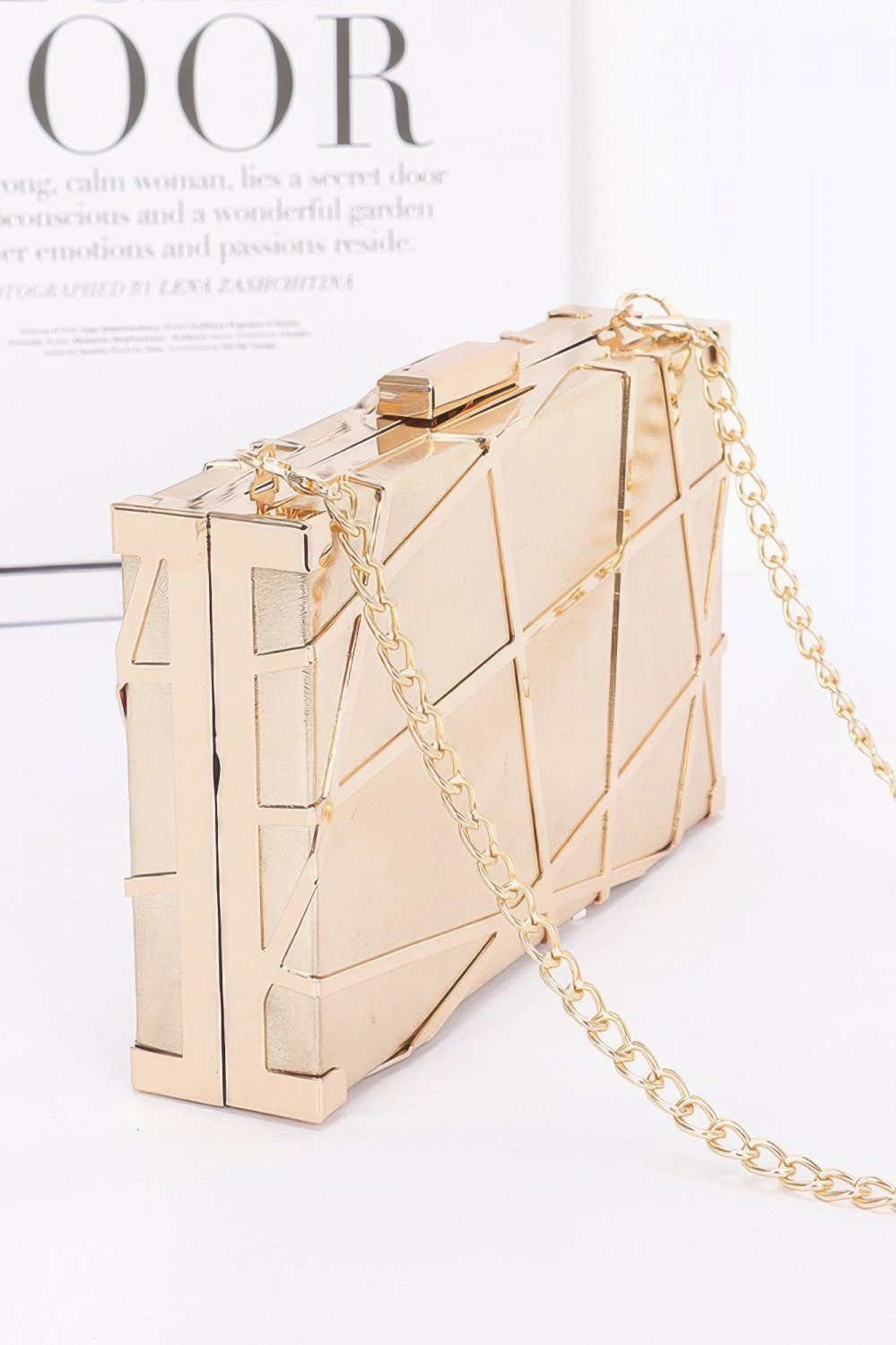 Womens Metal Case Metallic Clutch Box Bag Chain Strap Evening Purse