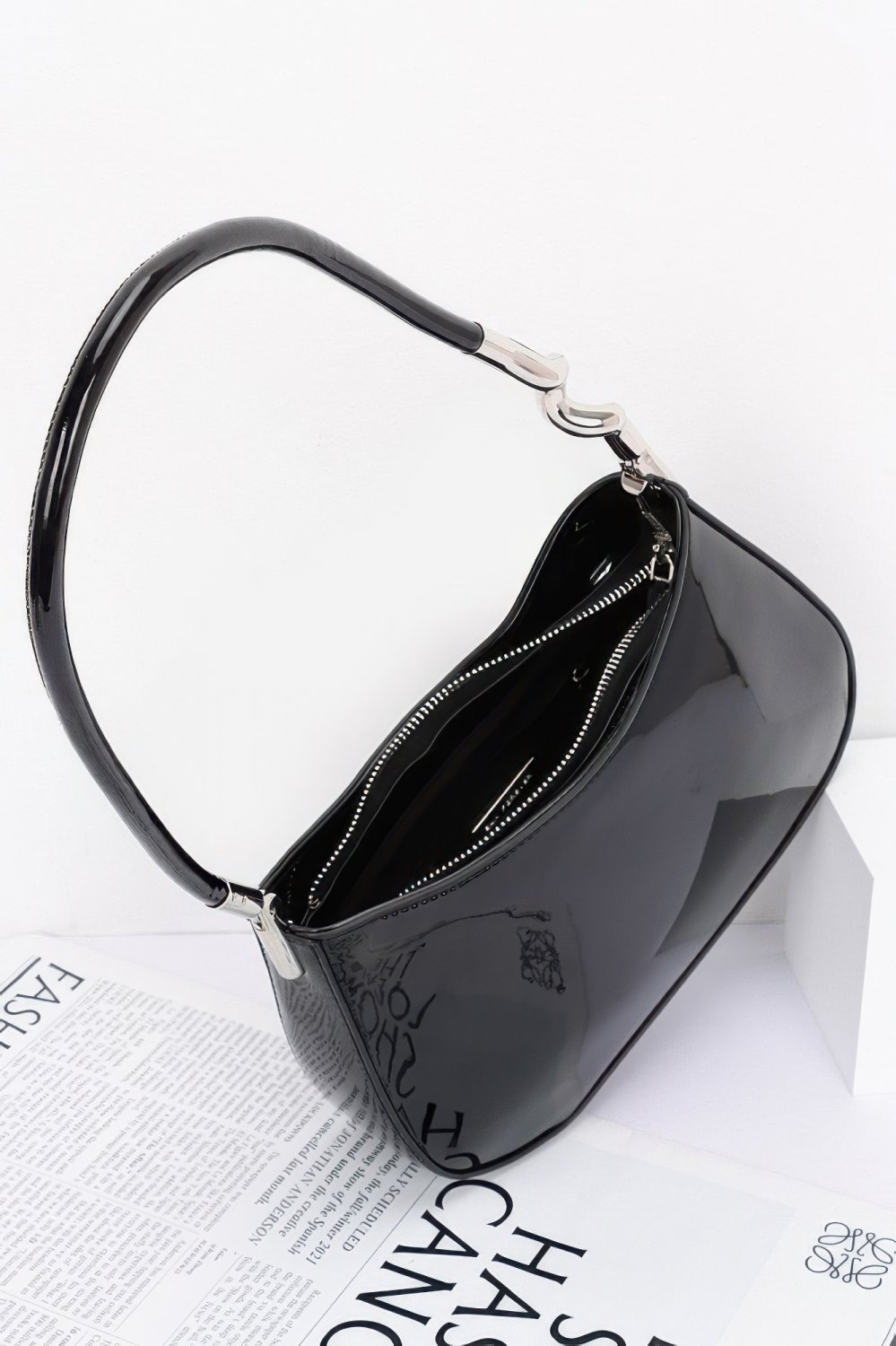 Womens Enamel Shoulder Bag Glossy Patent Chain Strap Purse