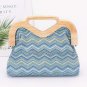 Womens Multicolor Chevron Faux Straw Wood Frame Clutch