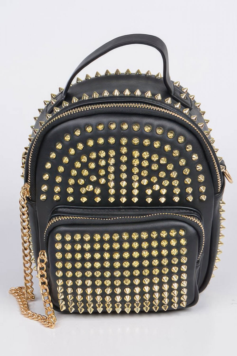 Studded Mini Backpack with Chain Detail