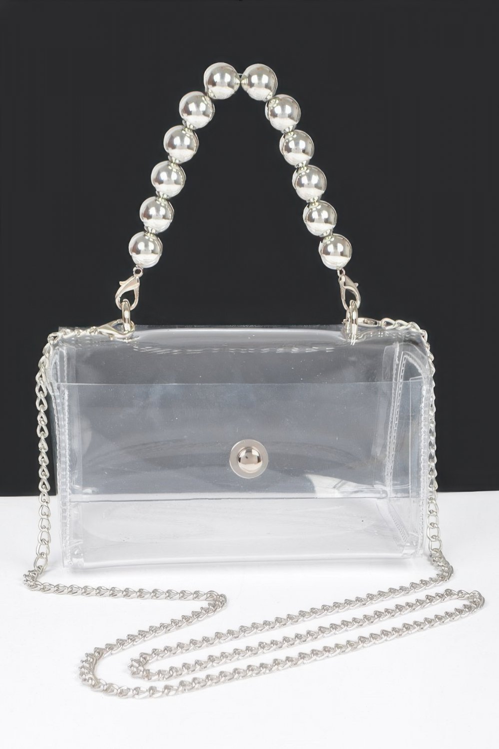 Clear Acrylic Beaded Handle Flap Clutch Bag