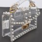 Transparent Pearl Handle Flap Clutch Bag