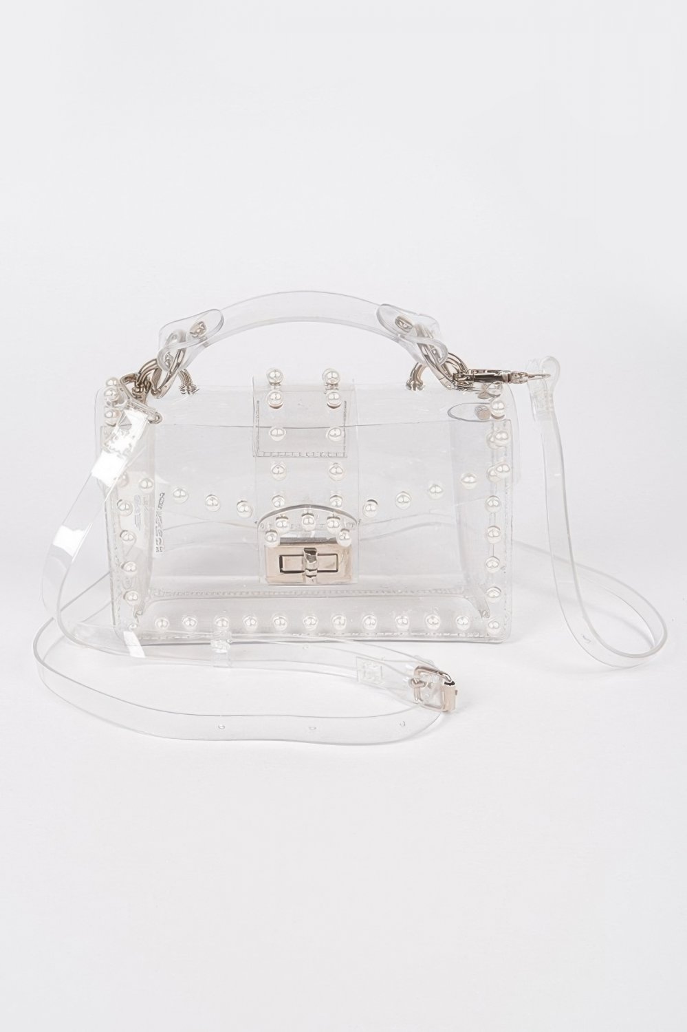 Transparent Pearl Handle Flap Clutch Bag
