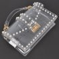 Transparent Faux Pearl Studded Flap Clutch Bag