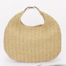Khaki Faux Straw Metal Handle Hobo Shoulder Bag