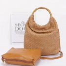 Woven Faux Straw Hobo Handbag with Bamboo Top Handle and Crossbody Pouch
