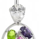 Rainbow Jeweled Egg Shape Silver Belly Ring