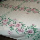 VINTAGE TABLECLOTH PINK FLORALS RIBBONS DETAILED BORDERS