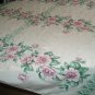 VINTAGE TABLECLOTH PINK FLORALS RIBBONS DETAILED BORDERS