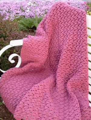 HAND CROCHETED AFGHAN LIGHT RASPBERRY PINK