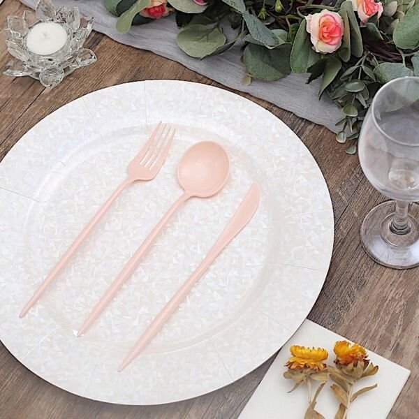 50 Blush Heavy Duty Plastic Cutlery Spoons Forks Knives Set Party Home ...