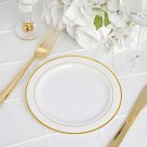 10 Pcs Plastic White With Gold Rim 6"" Plates Disposable Party Wedding Sale