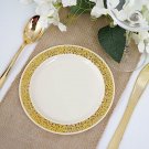 10 Pcs Plastic Ivory With Gold Rim 6"" Plates Disposable Party Wedding Sale