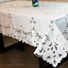 72X90"" Beige Polyester Rectangle Embroidered Tablecloth 8 Napkin Wedding Bridal