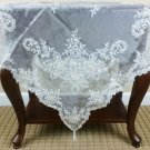 42X42"" Square Sheer Handmade Beaded Pearls White Wedding Embroidery Tablecloth