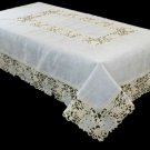 Solid Beige 72X90"" Embroidery Organza Tablecloth Napkins Wedding Ceremony Bridal