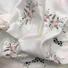 58'' Round Satin Fabric Embroidered Handmade Rosebud Embroidery Tablecloth Ivory