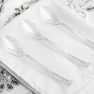 25 Pk Plastic Clear Silver Glittered Spoons Tableware Party Wedding Catering