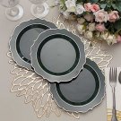 30 Hunter Green 8"" Round Plastic Dinner Plates Gold Scalloped Rim Events Wedding