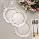 30 Clear 8"" Round Plastic Dinner Plates Gold Scalloped Rim Events Wedding