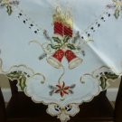 White Polyester Embroidered Christmas Red Poinsettia 33"" Square Tablecloth Decor
