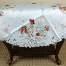 Easter Embroidery Embroidered Cutwork 33"" Tablecloth Chicken Rooster Egg Round
