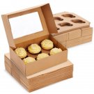 24-Pack 6 Count Cupcake Boxes With Window Kraft Paper Containers 3.7X4.2X3.7""