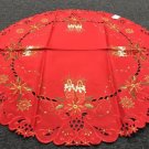 Red Poinsettia Candle Christmas Embroidered Embroidery 33"" Round Tablecloth