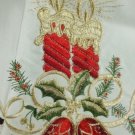 Beige Embroidered Red Poinsettia Candle Bell Christmas Tablecloth 33"" Round