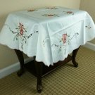 Holiday Embroidered Christmas Candle Poinsettia Bell Tablecloth 42'' Round