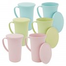15 Oz Wheat Straw Mugs With Handle Set Of 6 Unbreakable Coffee Cups With Lids