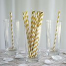 25 Pcs 8"" White And Gold Biodegradable Striped Paper Straws Wedding Party Craft