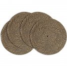 Set Of 4 Round Jute Placemats For Table Woven Mats Blue And Tan Pattern 13 In