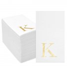 Gold Foil Initial Letter K White Monogram Paper Napkins (4 X 8 In 100 Pack)