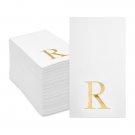 100 Pack Gold Foil Initial Letter R White Monogram Paper Napkins 4 X 8 In