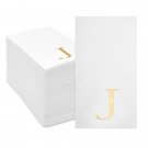 Gold Foil Initial Letter J White Monogram Paper Napkins (4 X 8 In 100 Pack)