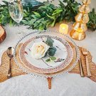 30 White Rose Gold 8"" Marble Round Salad Disposable Plates Wedding Catering