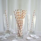 250 Pcs 8"" White And Rose Gold Biodegradable Striped Paper Straws Wedding Party