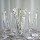 250 Pcs 8"" White And Silver Biodegradable Striped Paper Straws Light Gray Party