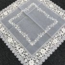 White Silver Wedding Embroidered 33X33"" Organza Fabric Rhinestone Tablecloth