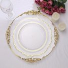 20 Clear 10.5"" Round Plastic Dinner Plates Gold Scalloped Rim Events