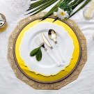 20 White 10.5"" Round Plastic Dinner Plates Gold Scalloped Rim Events Wedding