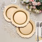 30 Gold 8"" Round Plastic Dinner Plates Gold Scalloped Rim Events Wedding