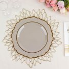30 Taupe 8"" Round Plastic Dinner Plates Gold Scalloped Rim Events Wedding