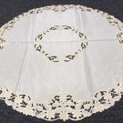 Solid Beige Embroidered Daisey Cutwork 33"" Fabric Embroidery Tablecloth Round