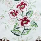 Embroidered Burgundy Red Rose 33"" Round Fabric Embroidery Satin Tablecloth White